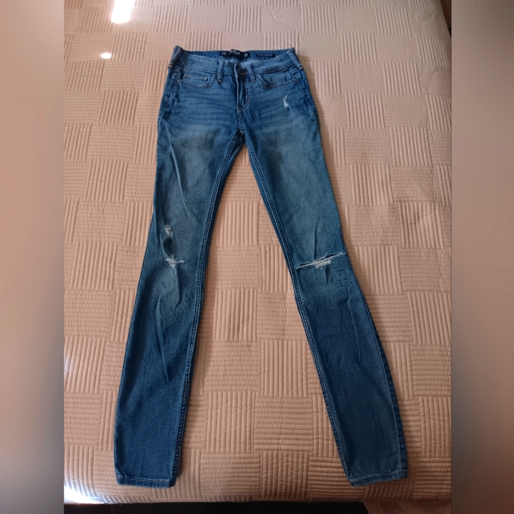 Hollister distressed super skinny jeans.